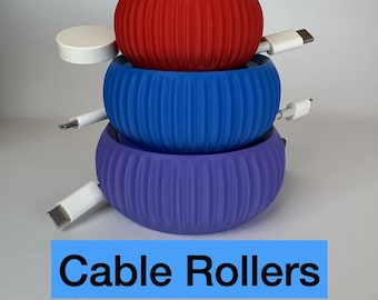 Cable roller, 3D printed organiser for cables. Available in 3 sizes and 23 colours
