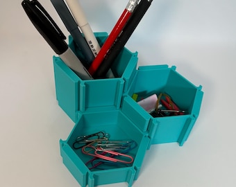 Modular Interlocking Hexagon Desk Organiser - Customisable Desk Storage Solution