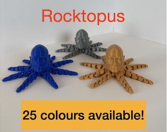 3D printed Rocktopus fidget toy. Dwayne Johnson flexi-octopus. Funny gift/present for kids, teens and adults. Available in 25 colours.