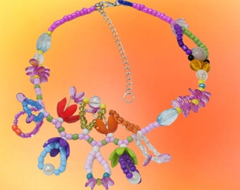 Handgemaakte Y2K kralenketting: regenboogbloem Kidcore choker