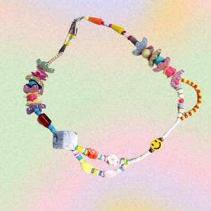 Rainbow Smiley Beaded Necklace: Y2K Indie Kandi Jewelry