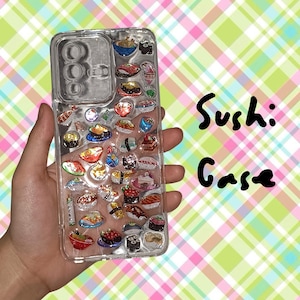 Kawaii Resin Sushi Mobilskal: Y2K Coquette Handgjort