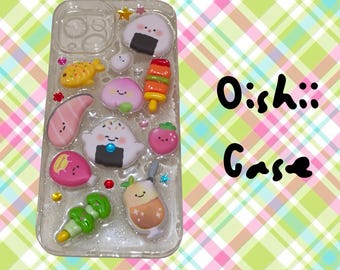 Funda para teléfono con diseño de sushi japonés kawaii, con pegatinas hinchadas, purpurina y diamantes de imitación, que brilla en la oscuridad, estética japonesa Y2K.