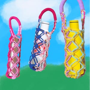 colorful macrame travel carrier stanley tumblr bottle holder, stanley tumblr accessory sleeve gift, y2k stanley pouch, water bottle strap