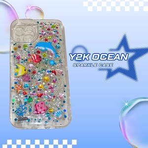 Y2K-telefoonhoesje oceaan: handgemaakte strass dolfijn, vissen en zeester