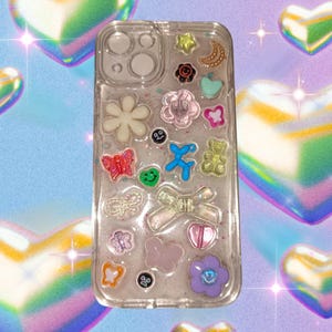 Y2K Kidcore-telefoonhoesje: handgemaakte harsdoorzichtige jelly case met bedels