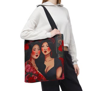Eternal Elegance: Asian Beauty Valentines Tote Bag, Valentine&#39;s Day Tote, Custom Art Tote, Shopping Bag, Festival Accessory