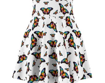 Falda patinadora con besos de mariposa: estampado alegre y colorido, moda de verano