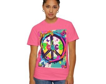 Butterfly Peace Sign T-Shirt: Colorful Boho Floral Hippie Style Tee