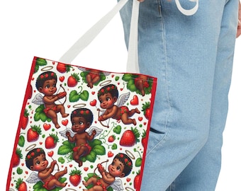 Sac fourre-tout pour la Saint-Valentin, imprimé Cupidon et fraises, sac à main romantique