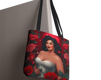 Vintage Glamour Diva Tote Bag, Roses, Hearts, Valentine's Gift