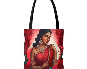 Indian Beauty Tote Bag: Vintage Roses Polyester Shopping Bag