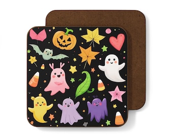 Cute Halloween Coaster Set, Ghost and Pumpkin Coasters, Fall Decor, Trick or Treat Gifts, Spooky Decor for Home, Halloween Decoration