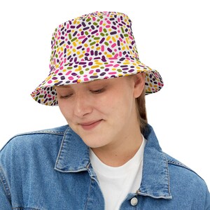Colorful AOP Bucket Hat, Trendy Summer Hat, Festival Accessory, Unisex Outdoor Hat, Gift for Fashion Lovers, Beach Hat, Sun Blocker Hat