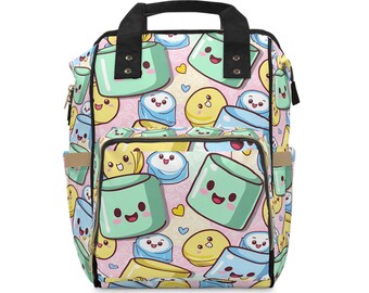Mochila de pañales pastel kawaii: Bolsa mágica para bebé con diseño de malvavisco