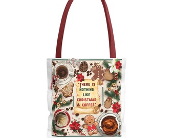 Christmas and Coffee Lover Tote Bag, Holiday Shopping