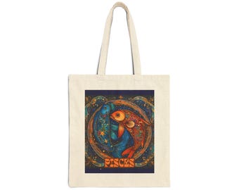 Pisces Zodiac Tote Bag: Astrology Lover Cotton Canvas Shopping Bag