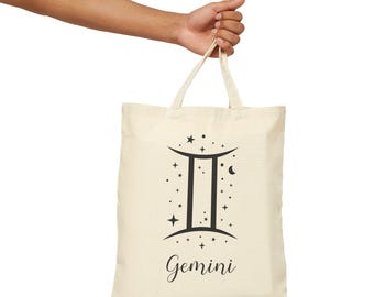 Gemini Zodiac Sign Cotton Canvas Tote Bag: Astrology Gift