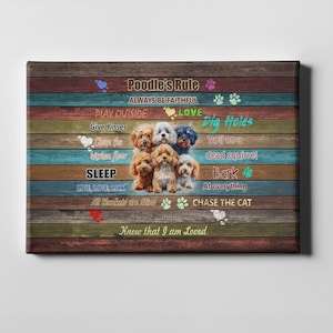 Poodle Dog Funny House Rules | Vintage Watercolor Pet Art | Ready-to-Hang Canvas | Poodle Pet Wall Art | Poodle Wall Art | Funny Pet Decor