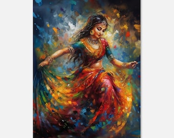 Indian Woman Dancing Art – Colorful Saree, Desi Home Decor
