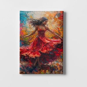 Arte mural de baile flamenco / Impresión en lienzo de joven bailaora de flamenco / Póster de arte español / Pintura flamenca / Decoración de regalo española / Bailaora de flamenco