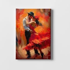 Stylish Flamenco Dancing Couple | Spanish Culture Wall Art | Canvas & Poster Decor | Traditional Red Dress| Vintage Painting | Ready to Hang