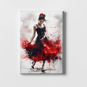Flamenco Dance Wall Art - Large Canvas Print of Spanish Dancer in Red and Black Dress - Flamenco Painting & Spanish Gift - Flamenco Dancer