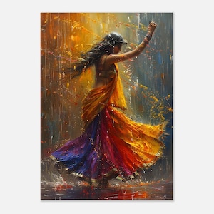 Indian Woman Dancing Painting | Rain Dance Canvas Wall Art | Indian Culture Poster | Desi Style Wall Decor | Indian Beauty Art |