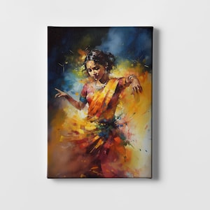 Indian Woman in Saree Dancing - Canvas Wall Art - Desi Culture Poster - Traditional Indian Painting - Colorful Indian Home Decor Folk Dance