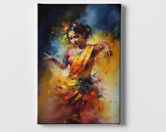 Indian Dancer Canvas Art – Colorful Saree, Folk Dance Poster