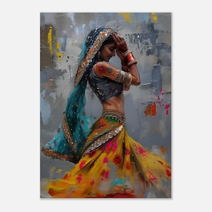 Vibrant Rajasthani Woman Dancing Canvas Art - Indian Culture Wall Decor - Wooden Framed unframed Poster - Traditional Indian art- Folk Art