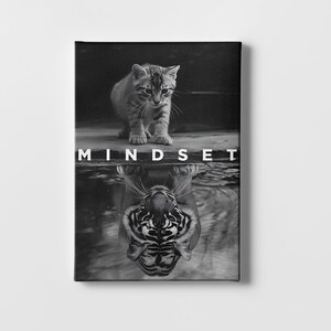 Decorazione murale Feline Power - Decorazione motivazionale con gatto e leone, mentalità positiva, per ufficio, palestra, camera da letto. Arte animale ispiratrice pronta da appendere.