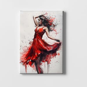Stilvolle Flamenco-Frau tanzt im roten Kleid | Spanische Kultur Wandkunst | Leinwand & ungerahmte Poster | Traditionelle Spanische Mädchenkunst | Europäisch