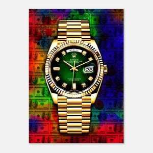 ArtWork | Luxury Rolex Gold Dollar Wall Art | Vibrant Watch Print for Enthusiasts |  Unframed Poster Decor | Perfect Gift for Watch Lovers