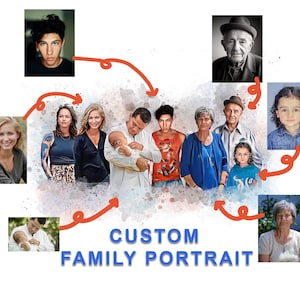 Personalized Family Watercolor Portrait, Custom Group Painting with Loved Ones, Bereavement Art Gift, Digital, Wooden Frame & Canvas Options