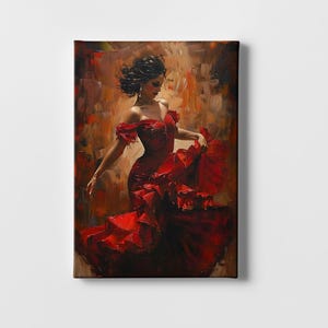 Flamenco Dance Wall Art - Spanish Canvas Print, Wooden Framed - Flamenco Poster - Spanish Gift - Cultural Decor - Bold Home Decor- Red Dress