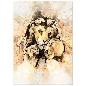 Romantic Lion Family Canvas - Watercolor Art with Lion & Lioness - Bedroom Wall Decor - Animal family watercolor print - Sizes and Options