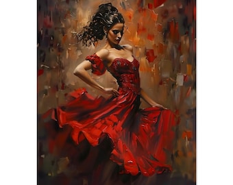Flamenco Dance Canvas Print, Spanish Art Wall Decor, Large Flamenco Poster, Wooden Frame Art, Spanish Gift Art - Flamenco Woman Painting