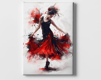 Flamenco Dancer Art Print: Spanish Girl in Red Dress