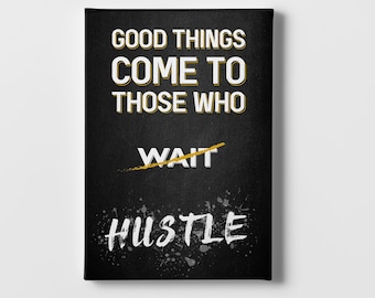 Lienzo motivacional Hustle: decoración para gimnasios y oficinas, con temática negra