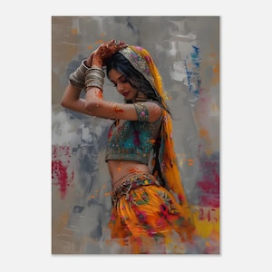 Rajasthani Woman Dancing Canvas Art - Vibrant Indian Culture Wall Decor - Multicolor Wooden Framed Poster - Desi Beauty Art - Folk Dance