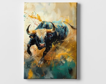 Vivid Bull Canvas Art: Majestic Animal Home Decor