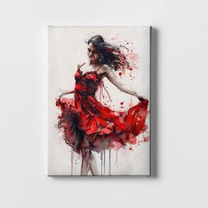 Flamenco Woman in Red Dress Dancing | Canvas & Framed Art | Spanish Culture Decor | Traditional Dance Wall Art, Vibrant Spanish Art