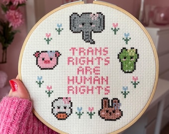 Trans Rights Are Human Rights Cross Stitch Pattern PDF - Transgender Pride - Cute Queer Art - Easy X Stitch Pattern - LGBTQ+ Pride