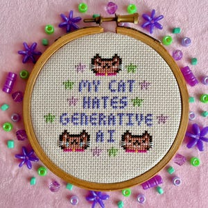 My Cat Hates Generative AI Cross Stitch Pattern - Anti Fascism - Support Human Artists - Artists Against AI Slop - Cute Cat Gifts