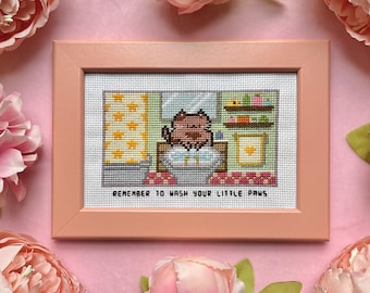 Remember To Wash Your Little Paws Cat Bathroom Cross Stitch Pattern - Cat Lovers - Cat Lady Gift Ideas - Cat Cross Stitch - Bathroom Décor