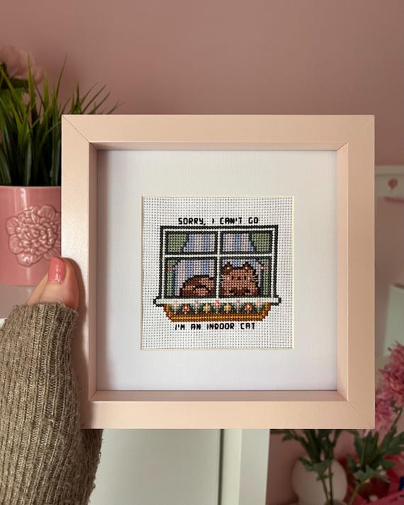 Sorry, I Can't Go I'm An Indoor Cat Introvert Cross Stitch Pattern - Cat Lovers Club - Cute Cat Gifts - Cat Cross Stitch - Introverts Unite