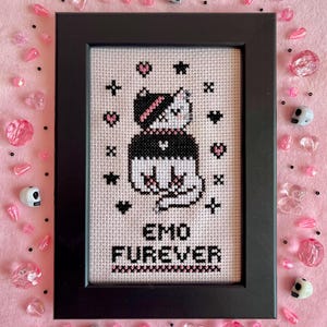 Emo Furever Cat Cross Stitch Pattern, PDF Download, Cat Lovers Gift - Millennial, Goth, Cute, Modern, Emo Décor, Emo Forever, Elder Emo