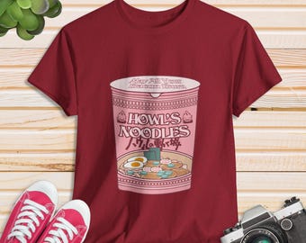 Koszulka z filmu Ruchomy Zamek Hauru: Calcifer Noodles Ramen, koszulka z anime