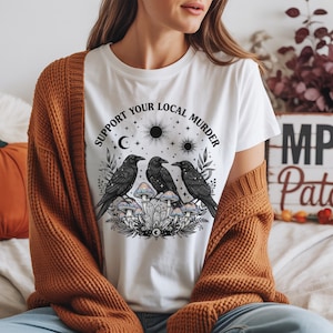 Support Your Local Murder T-Shirt, Funny Crow Shirt, Tee For Crow Lovers, Nature Lover Shirt, Lunar Phase Tee, Halloween Shirt